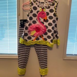 Rare Editions flamingo Capri ruffle set 3t